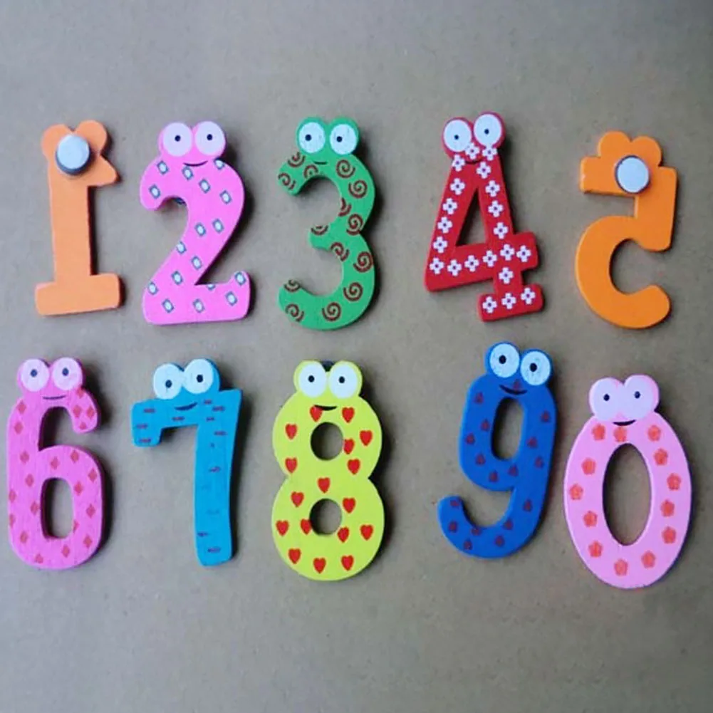 

10Pcs/LOT Numbers Cartoon Educational Toy Wooden Fridge Magnet For Kids Message Holder Home Decor