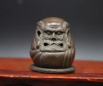 

Chinese red Copper Dharma Bodhidharma Daruma Master Of Zen Incense Burners mini small statue Decoration Gift