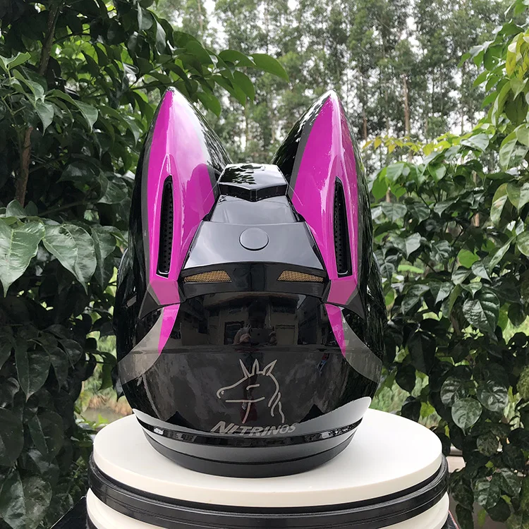 Бренд NITRINOS Черный Полный мотоциклетный шлем личности шлем в виде кошачьей головы модный мотоциклетный шлем мотошлем M/L/XL/XXL
