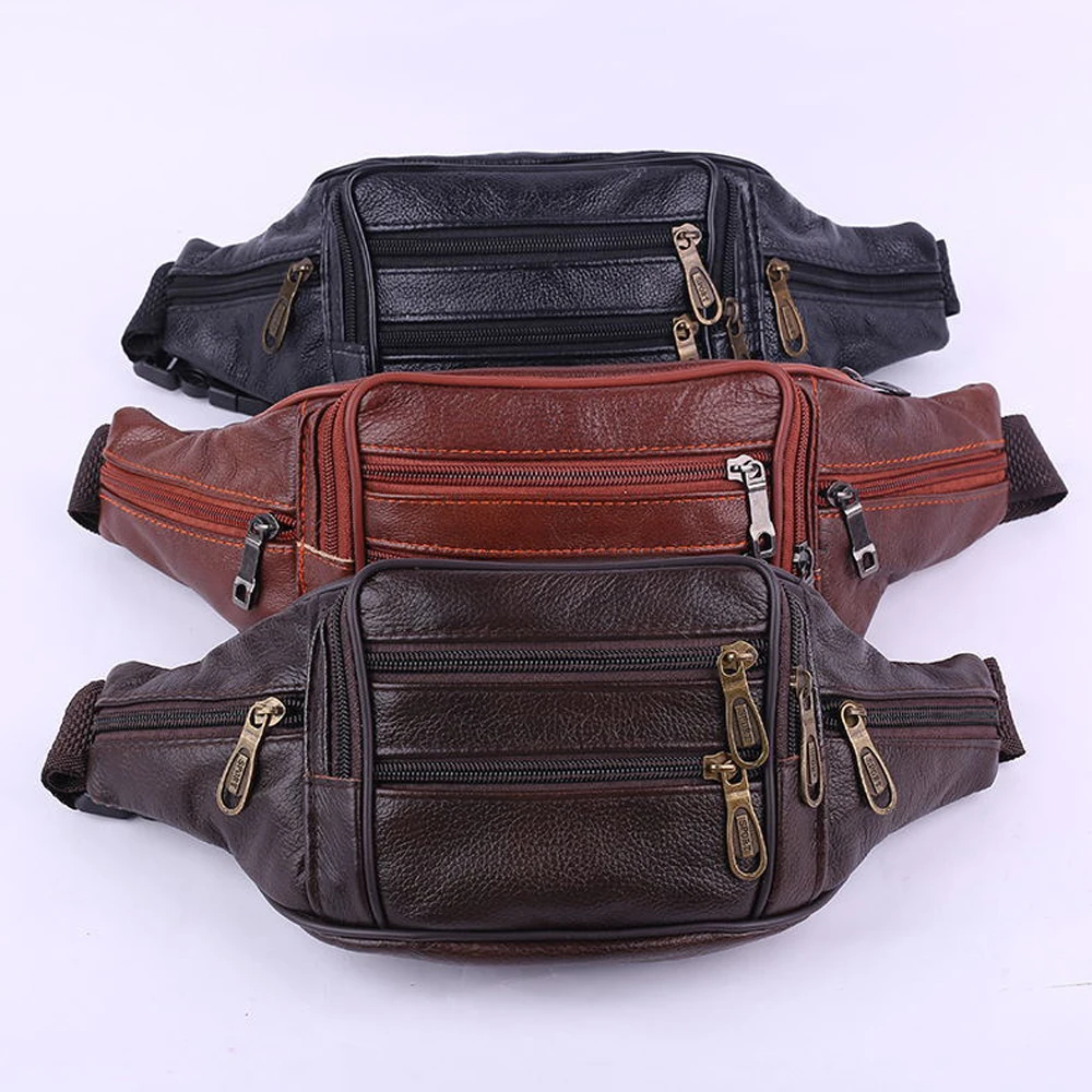 

Fashion Men Leather Waist Bag Soft Belt Cycling Running Fanny Pack Phone Holder Crossbody Waist Packs