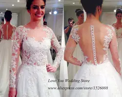 Vestido de Casamento кружевное свадебное платье с длинными рукавами 2015 прозрачное тюль для платья невесты с открытой спиной плюс размер
