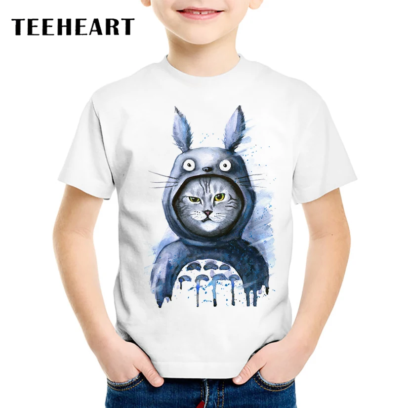 

TEEHEART Summer T shirts Blue Pajamas Cat Boys/girls's Modal T-shirt Printed Short Sleeve 18M-10T Children Casual Clothing TA583