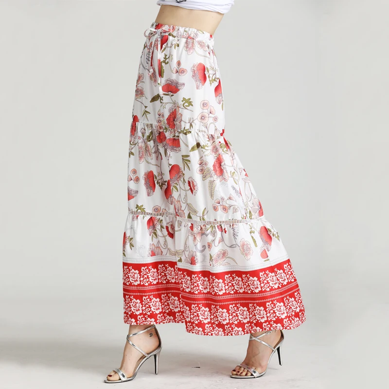 юбка женская Цветочный Распечатать юбка длинная летняя Повседневная пляж юбки марочный Высокая талия юбки женские