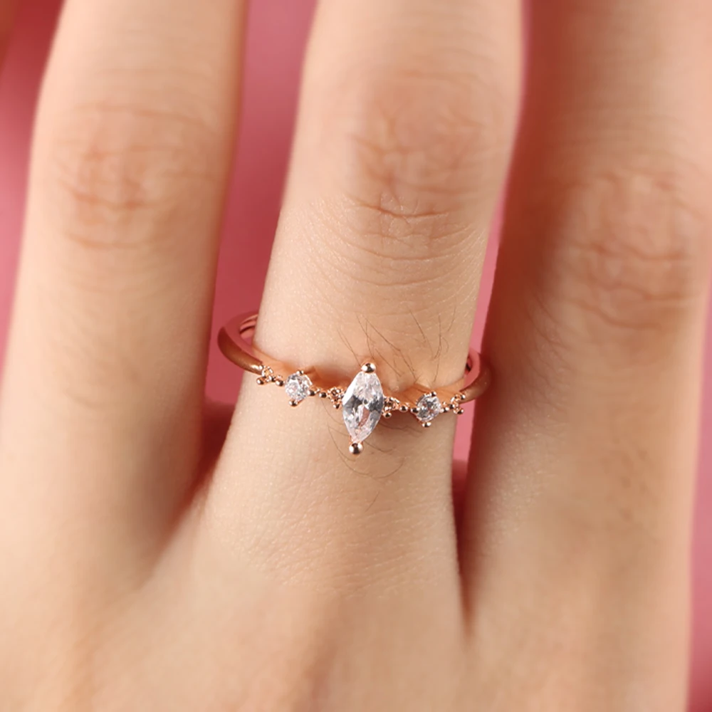 Обручальное кольцо ROMAD Marquise Cut для женщин, три камня, обручальные кольца, свадебные украшения, изящное женское кольцо на палец R3