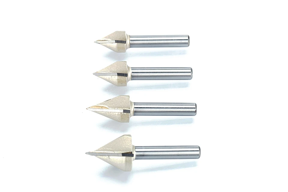 HUHAO 1pcs 1/2" 1/4" Shank 60 Deg V Type slotting cutter Tungsten Router Bits for wood Woodworking Carving Tool