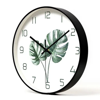 

Fresh, green leaves, mute, exquisite metal wall clock, Nordic Green plant, modern European style living room, wall clock