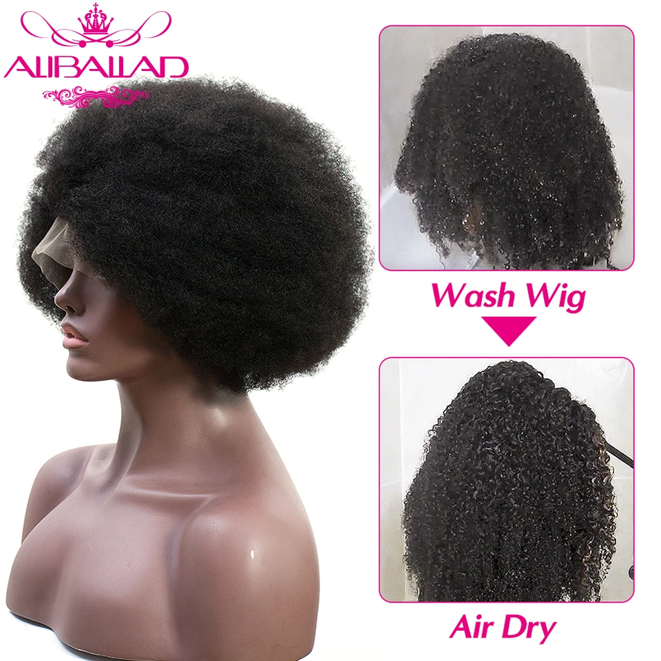 Короткие афро кудрявые 13*4 кружевные передние человеческие волосы парики Бесклеевой бразильский Remy фронтальный парик для черных женщин 4C/4B Curl ALIBALLAD