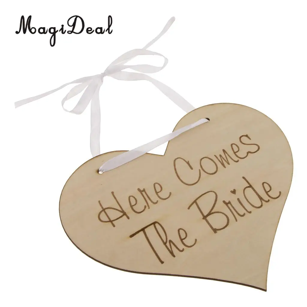 MagiDeal Here Comes The Bride Wedding Page boy Flower girl Wooden Sign Board Ornament Rustic Wedding