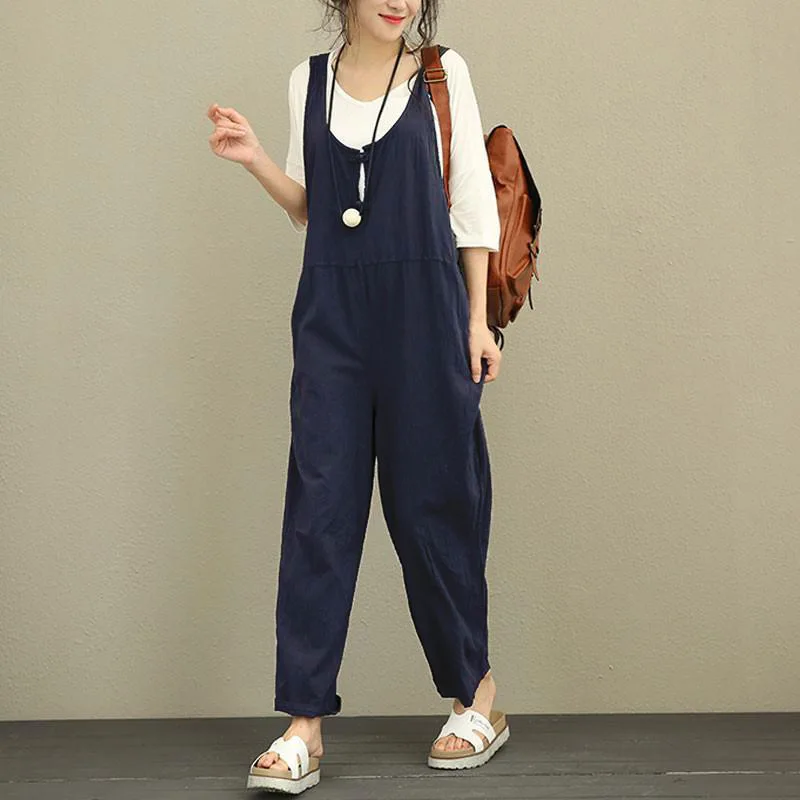 Casual Loose Ankle Pockets Rompers Women Jumpsuits Solid Spaghetti Strap Sleeveless Clothes Boho Summer Overalls Jumpsuits 2018 Jumpsuits and Playsuits