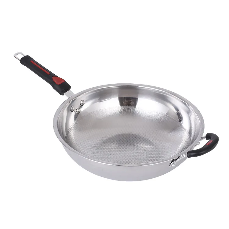 Binaural stainless steel wok Chinese large non stick frying pan without threein Woks from Home