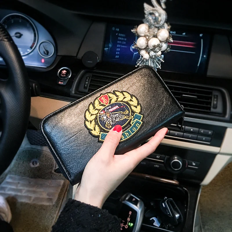 Кошелек Для женщин Личность Вышивка Ретро Длинный кошелек на молнии кожаная сумка мужское портмоне мобильного телефона Бизнес женский