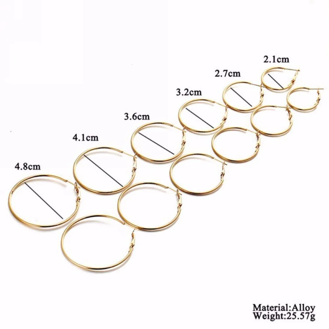 Big Round Circle Earring 6Pairs/set Elegant Women Hoop Earrings boucle d'oreille Bijoux Femme Jewelry Shellhard