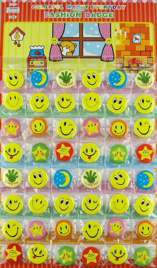 

48 Pcs/Set Colorful whimsy smiling face Kid's Cartoon anime Brooches Pin Badge 30MM 3.0CM Wholesale
