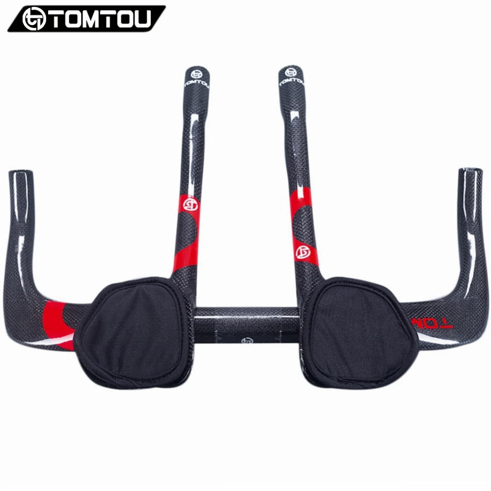 

TOMTOU Carbon Fiber Bicycle TT Handlebar Aero Bars Cycling Bike TT Rest Handlebar Sets 3K Finish Glossy Red - TC5T27