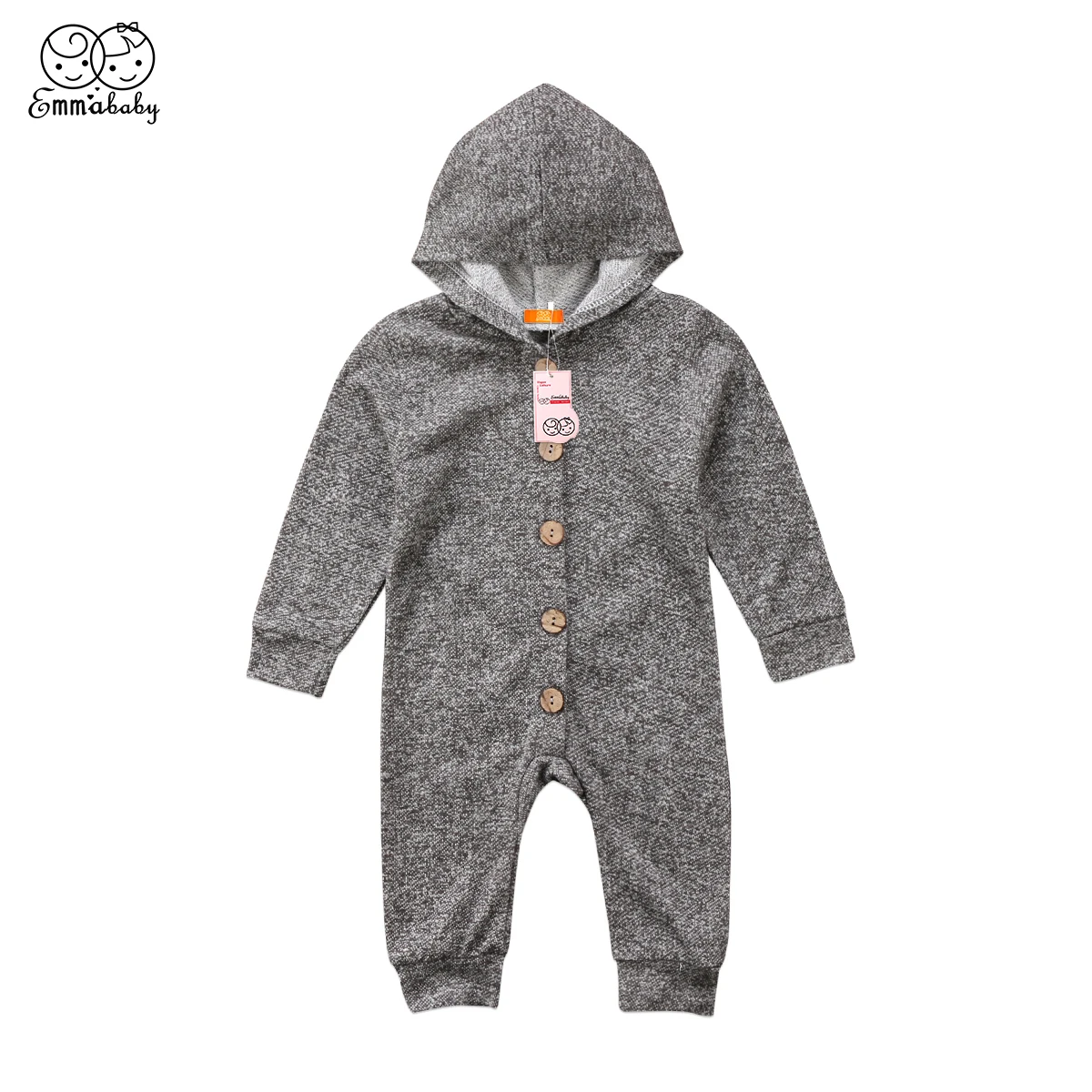 Kids Baby Boy Girl Infant Long Sleeve Button Romper Jumpsuit Hooded