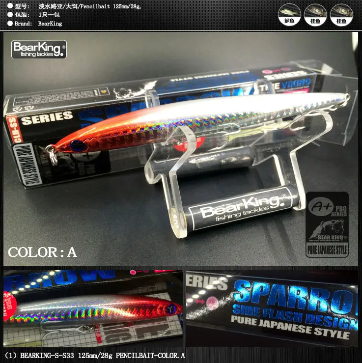 Retail 2016 good fishing lures minnow,quality professional baits 12.5cm/28g,bearking HOT MODEL penceilbait crankbait sinking
