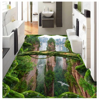 

beibehang Personality self-adhesive papel de parede wallpaper forest valley three-dimensional bathroom kitchen 3d flooring paste