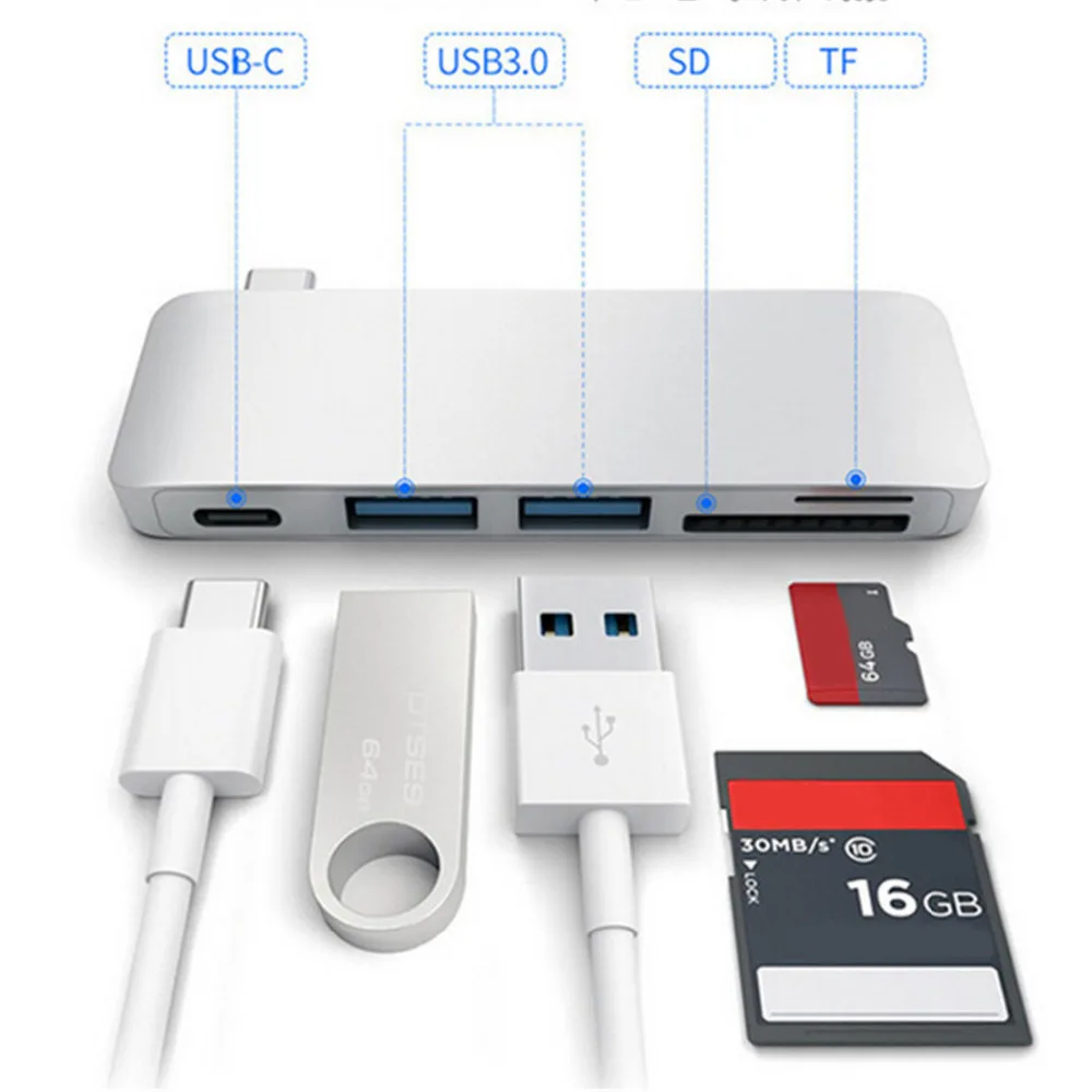 Usb-концентратор 3,0 с адаптером питания 3,0 USB кардридер Ethernet переключатель зарядное устройство 5 в 1 концентраторы переключатель сплиттер с адаптером питания