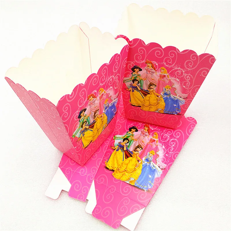 

6pcs/Lot Disney Six Princess Box Disposable Candy Box Disney Aurora Princess Theme Kid Birthday Baby shower Popcorn Box Supplies