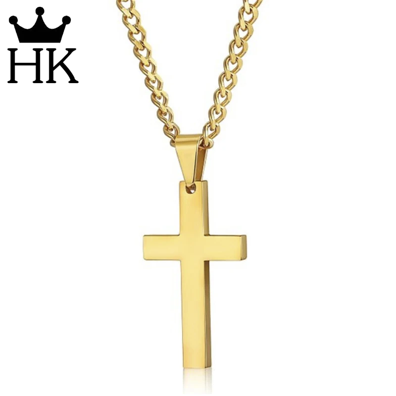 New Cross Necklaces & Pendants For Men Stainless Steel Gold Colour Male