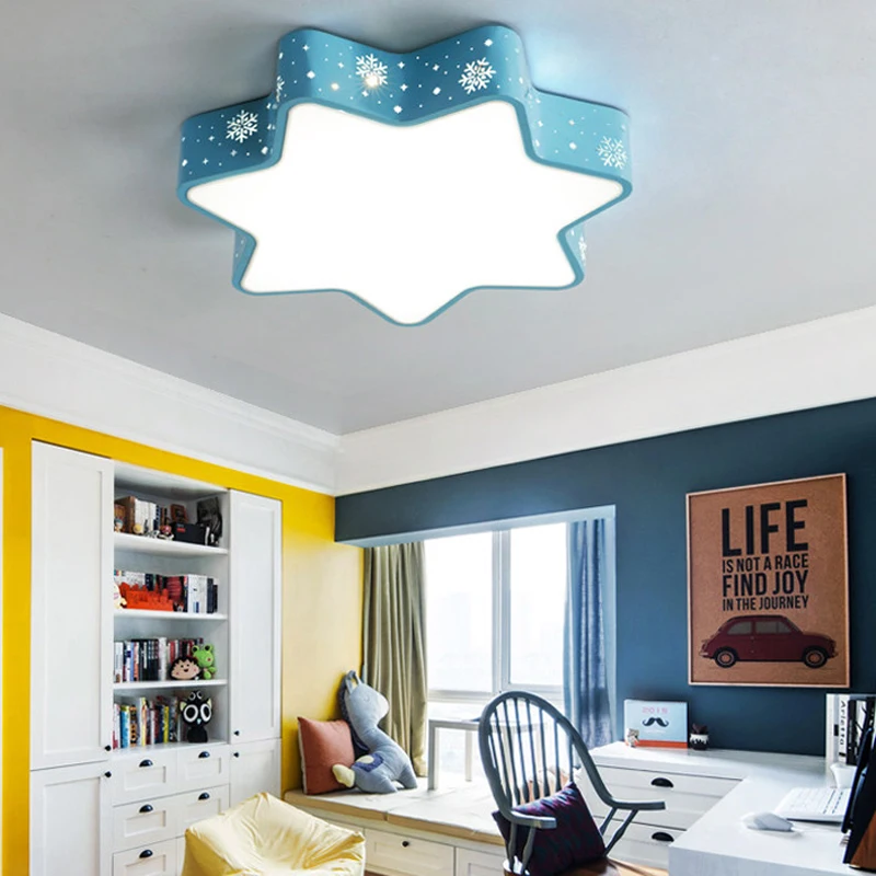 Современный полый железный Звездный детский светодиодный потолочный светильник для спальни, домашний декор, столовая детская розовая Снежная акриловая потолочная лампа