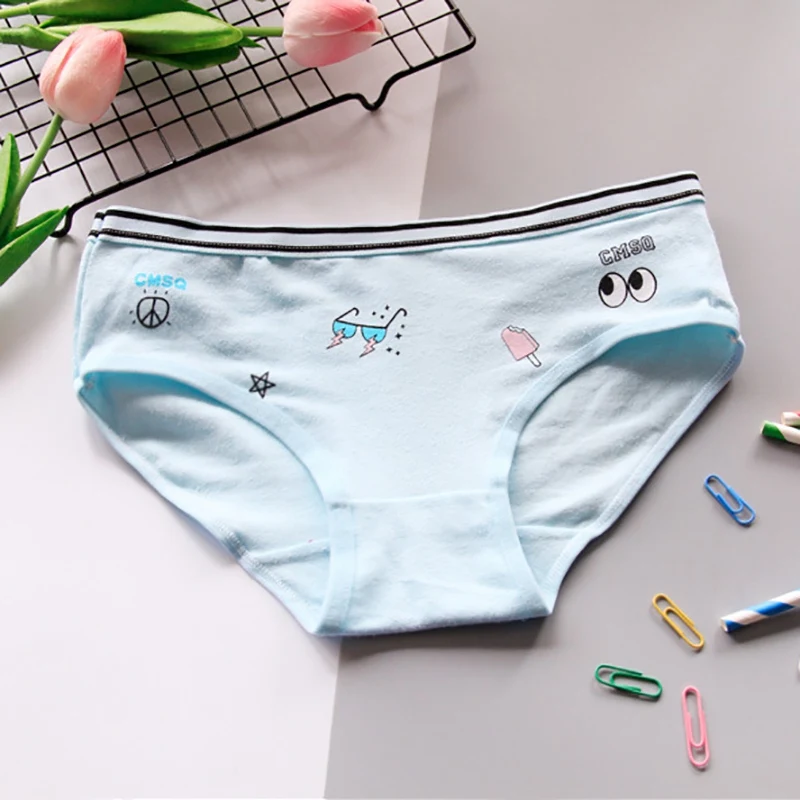 Women Cute Cartoon Print Mid Waist Panties Sexy Fashion Cotton Comfortable Briefs Underwear High Quality Women Panties 2019 Hot