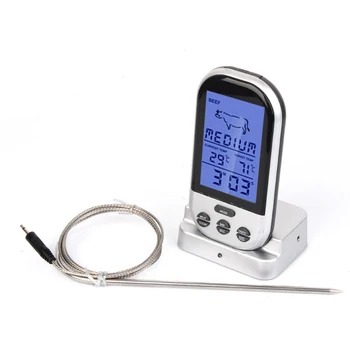 

Oven and Grill Wireless Digital Long Range Meat Thermometer with Timer (Silver)