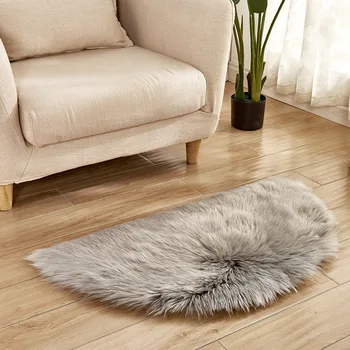 

45x90cm semi circle shaped soft long imitation wool fur floor mat anti slip long plush rug carpet living room hallway doormat