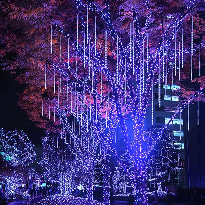 30cm 144 LEDs Shower Rain 8 Pcs Tube Holiday Christmas Tree Garden Meteor Shower Rain String Lights IP44 Outdoor EU US Plug Lamp (5)