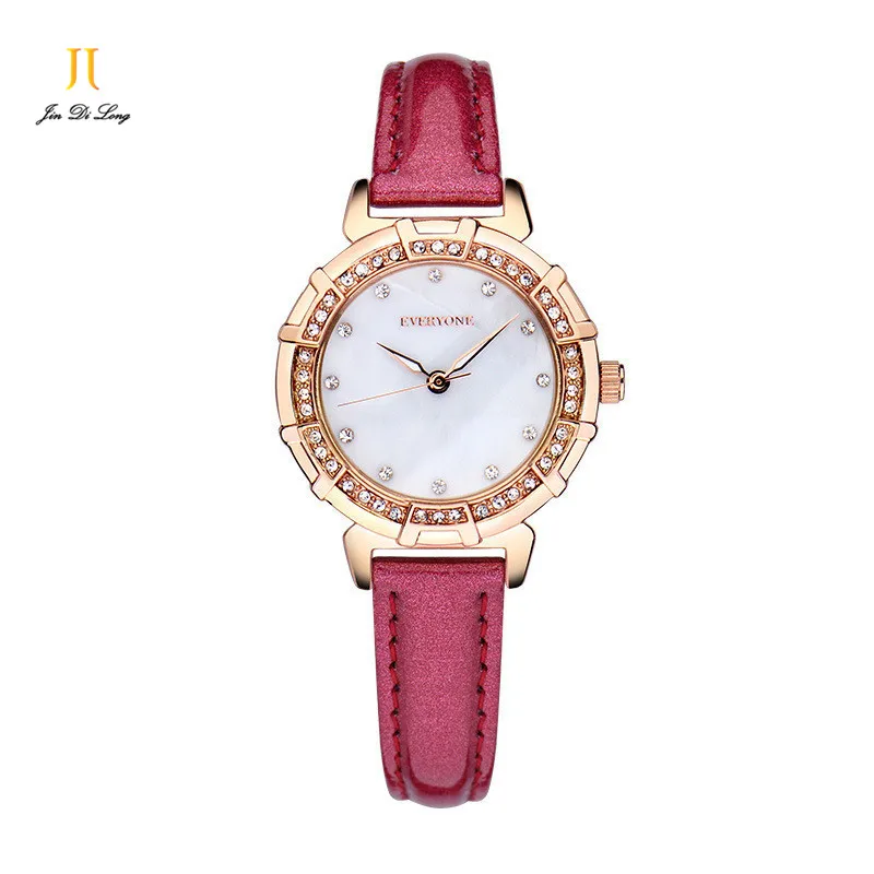 

Women watch luxury brand luminous waterproof fashion diamond shell ultra-thin women's quartz genuine leather watch women