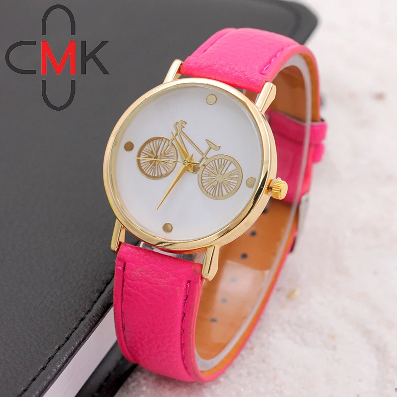 

CMK gold bicycle Fashion Casual Quartz Watch Women Rhinestone Leather Strap Watches Relogios Feminino Birthday Christmas gift