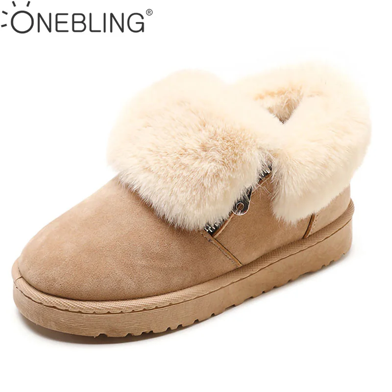 

ONE BLING New Winter Women Keep Warm Snow Boots Fashion Female Fur Zipper Short Boots Solid Color Ladies Cotton Shoes