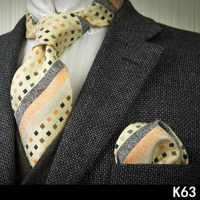 K63set В полоску, в клетку, в горошек, с цветочным узором из мужских галстуков галстуки галстук комплекты платок носовой платок шелковый галстук из жаккардовой ткани - Цвет: K63set