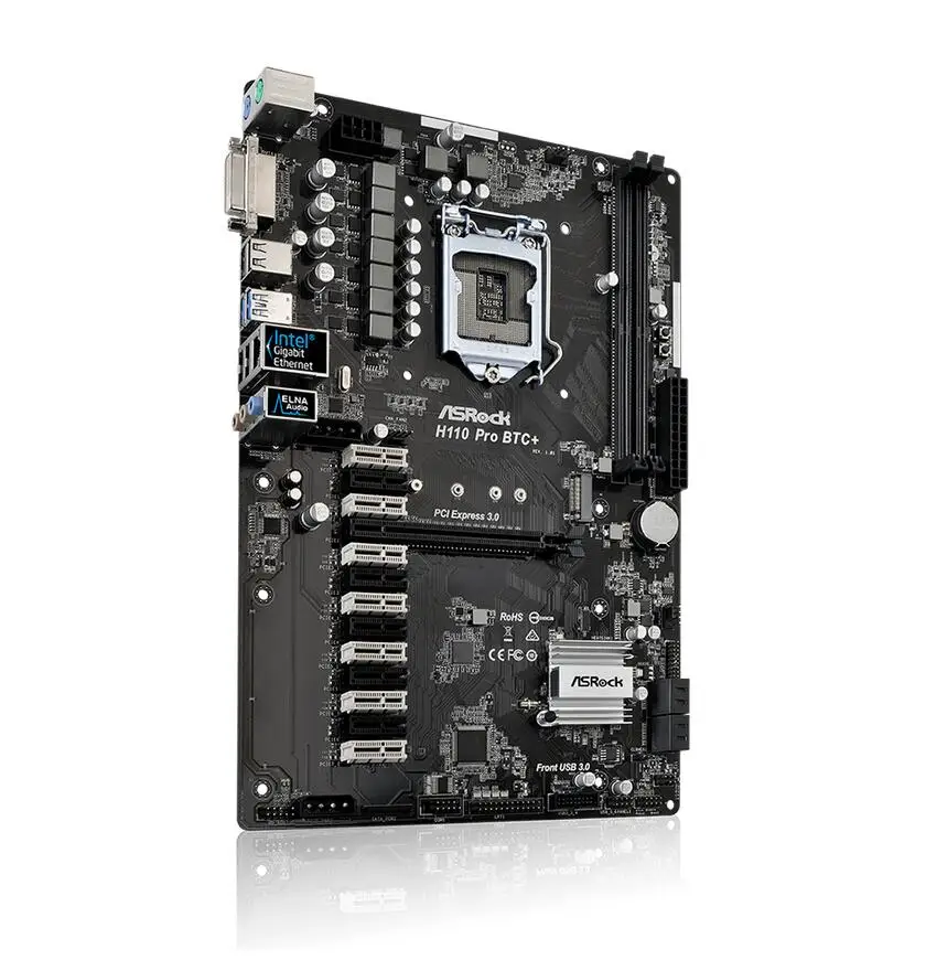 Материнская плата ASRock H110 PRO BTC+ 1151 2400MHZ 4 SATA3, 1 M.2(SATA3) DVI видеовыход поддерживает 13 видеокарт