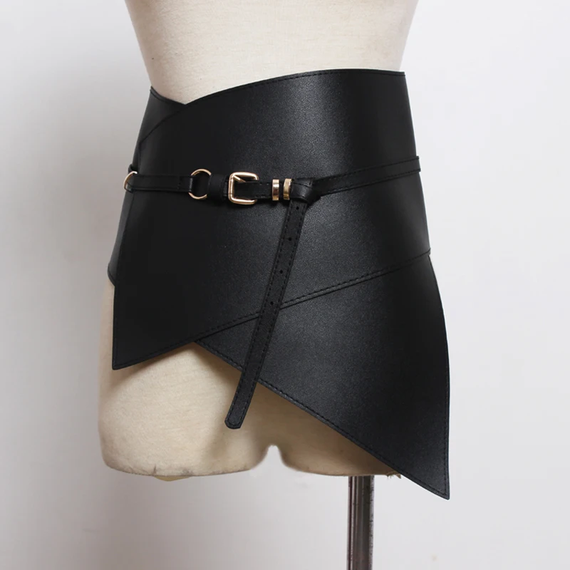 

New 2018 European Fashion Women Black Skirt Leather wide Belt Adjustable High Waist Female Sexy Casual Pleated Skirt accessories