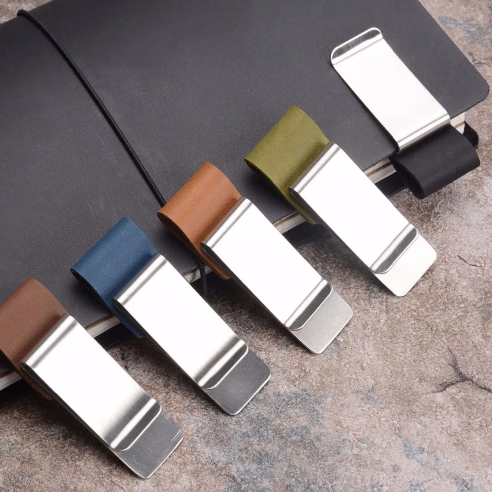 

50Pcs Stainless Steel & Leather Pen Clip Metal Pen clip Crazy horse/Wax leather series Accessories of Traveler's Notebook