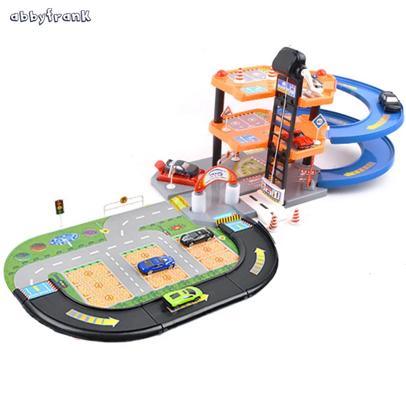 

Abbyfrank Track Car Orbit 3D Model Toy Policeman Fire Truck Parking Lot Assemble Building Blocks DIY Learning Toy For Children
