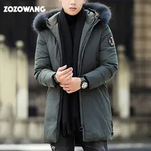 ZOZOWANG белый утиный пух мужские пуховики с капюшоном меховой воротник теплая Модная зимняя одежда повседневное пальто Мужская парка пальто