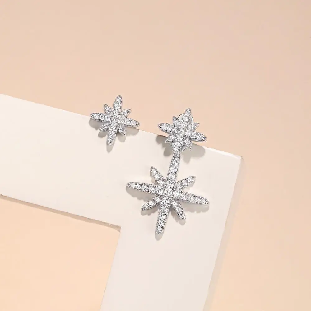 

Pure 925 Sterling Silver Crystal Rhinestone Hexagram Asymmetry Stud Earrings For Women Statement Fine Jewelry Party Gifts