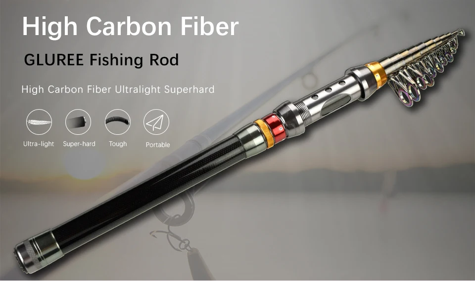 GLUREE 99% Carbon Portable Spinning Telescopic Fishing Rod  Sea Hand Pole Superhard  Fishing Tackle1.8 2.1 2.4 2.7 3.0 3.3 3 (7)
