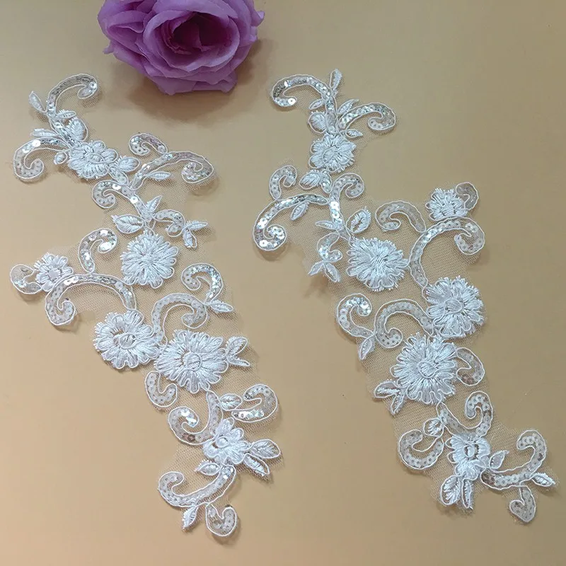 10 Pieces Sequins Floral Venice Lace Applique Embroidered Bridal