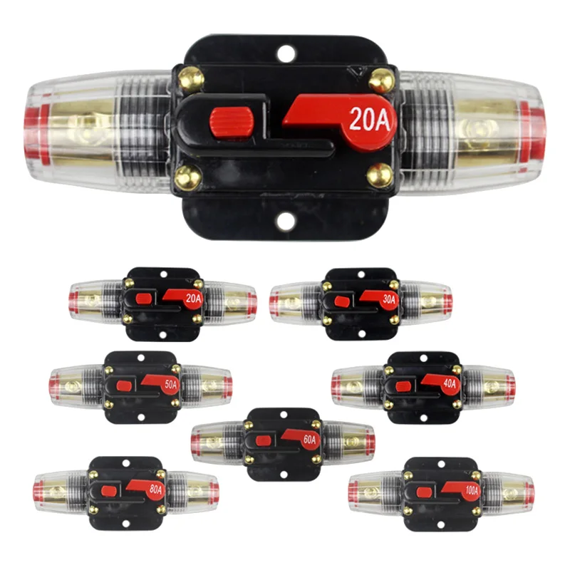 

1 Pcs 12V Car Truck Audio Resettable Fuse Circuit Breaker Audio Amplifier Overload Protection Fuse Holder DC 20A-100A