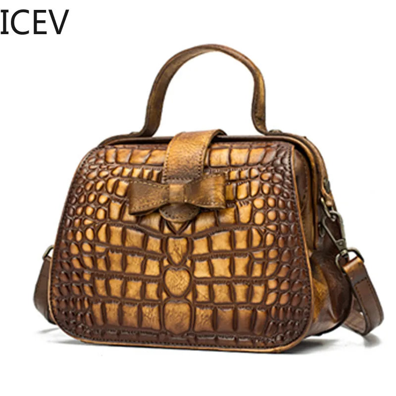 

ICEV Vintage European Fashion Doctor Top Handle Bags Handbags Women Famous Brands Genuine Leather Handbags Women Leather Bags
