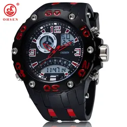 OHSEN бренд водостойкие ЖК-дисплей открытый цифровые наручные часы мужской будильник плавание Dual Time Часы для мужчин Спорт 50 мм часы reloj militar