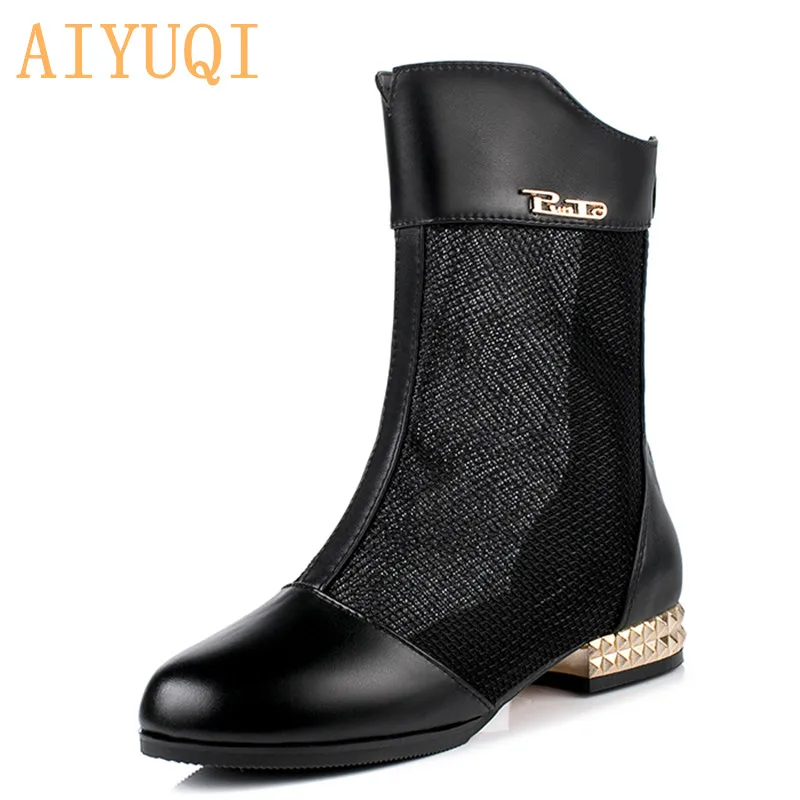 

AIYUQI Female summer boots 2020 spring and summer new genuine leather mesh boots women, big size 41 42 43 fashion shoes women