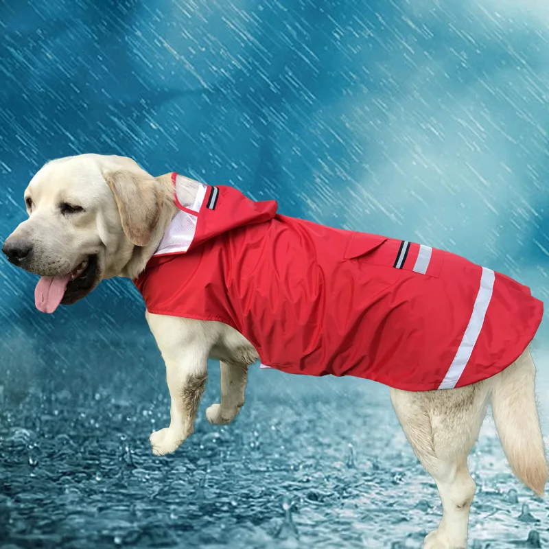 Breathable waterproof Medium Large dog raincoat reflective safety big