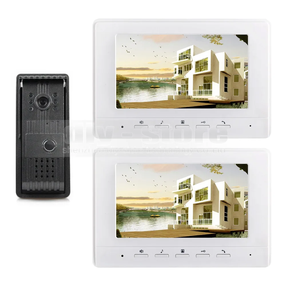 

DIYSECUR 800 x 480 7inch Video DoorPhone Doorbell Intercom Metal Shell Camera LED Night Vision 2 Monitors White
