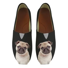 Черные парусиновые слипоны с бульдогом на плоской подошве для женщин; Милые парусиновые лоферы с животными; женские повседневные кроссовки на плоской подошве; zapatos mujer