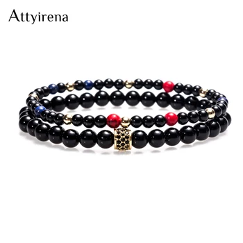 

New Yoga Energy Bracelets For Women Natural Onxy Stone Beads CZ Stopper 2pcs/set Handmade Boho Bracelet Dropship Pulseras Mujer
