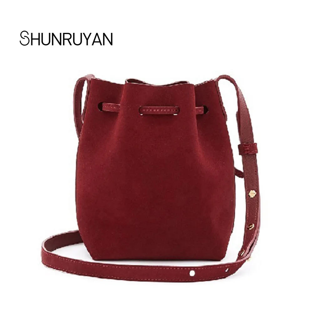 

SHUNRUYAN 2019 New Brand Design Suede Fashion Women Bag Casual Quality Bag Small Bucket Shoulder Bag Crossbody Ladies Bag